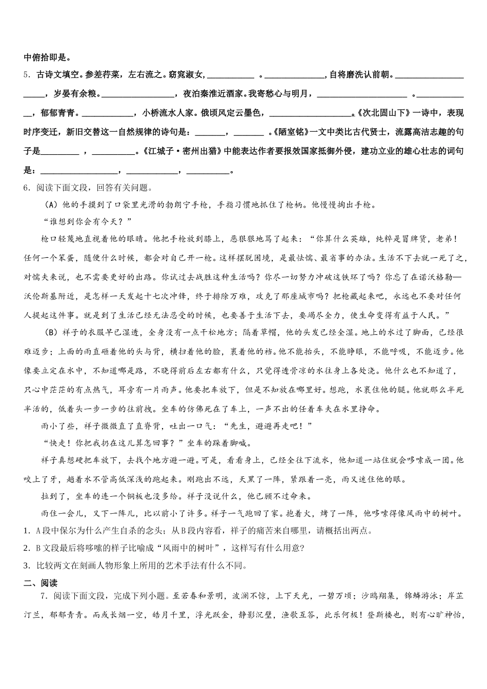 2026届安徽合肥肥东第四中学初三第二次中考模拟统一考试语文试题含解析_第2页