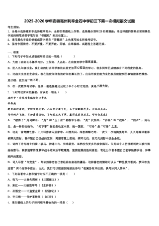 2025-2026学年安徽亳州利辛金石中学初三下第一次模拟语文试题含解析