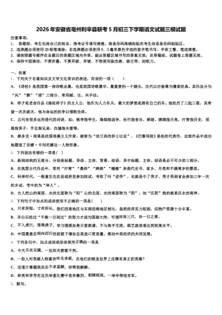 2026年安徽省亳州利辛县联考5月初三下学期语文试题三模试题含解析