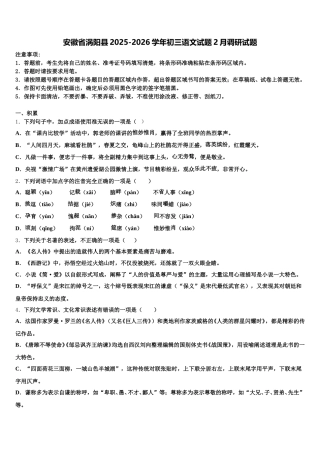 安徽省涡阳县2025-2026学年初三语文试题2月调研试题含解析