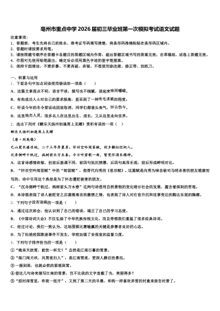 亳州市重点中学2026届初三毕业班第一次模拟考试语文试题含解析