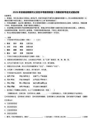 2026年安徽省铜陵市义安区中考教育联盟5月期初联考语文试题试卷含解析