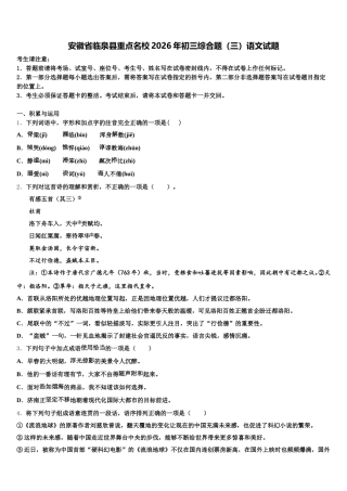 安徽省临泉县重点名校2026年初三综合题（三）语文试题含解析