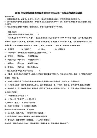 2026年安徽省滁州市明光市重点名校初三第一次摸底考试语文试题含解析