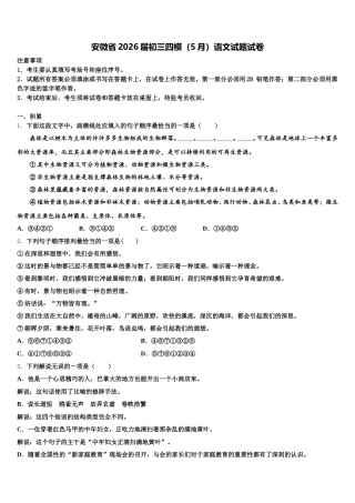 安微省2026届初三四模（5月）语文试题试卷含解析