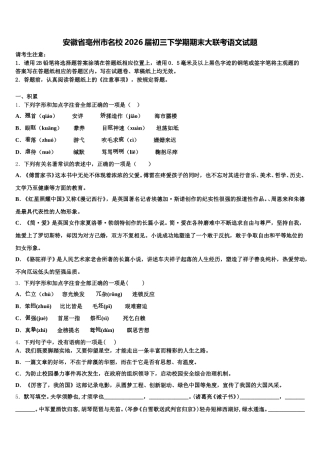 安徽省亳州市名校2026届初三下学期期末大联考语文试题含解析