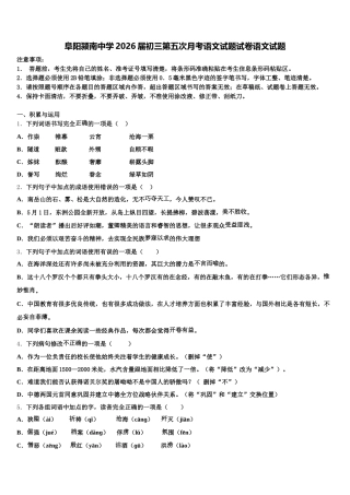 阜阳颍南中学2026届初三第五次月考语文试题试卷语文试题含解析