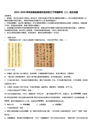 2025-2026学年安徽省巢湖市名校初三下学期联考（二）语文试题含解析