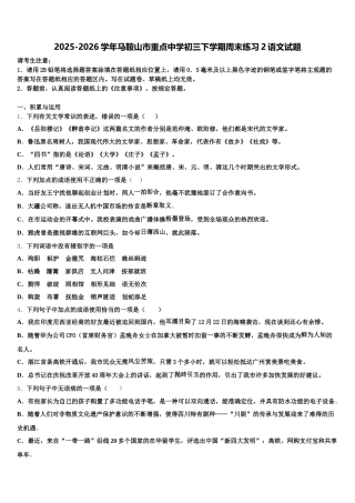 2025-2026学年马鞍山市重点中学初三下学期周末练习2语文试题含解析