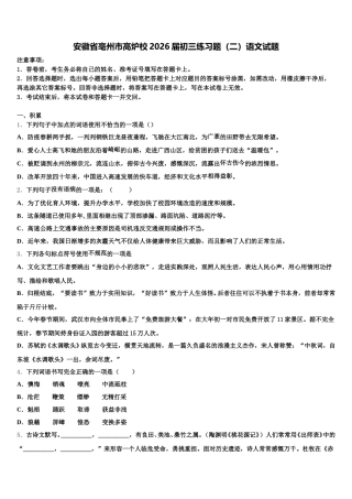 安徽省亳州市高炉校2026届初三练习题（二）语文试题含解析