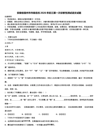 安徽省宿州市市级名校2026年初三第一次诊断性测试语文试题含解析