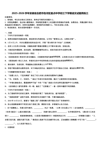 2025-2026学年安徽省合肥市包河区重点中学初三下学期语文试题周练三含解析