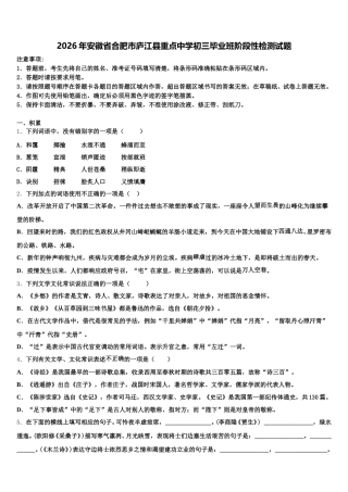 2026年安徽省合肥市庐江县重点中学初三毕业班阶段性检测试题含解析
