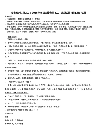 安徽省庐江县2025-2026学年初三综合题（二）语文试题（理工类）试题含解析