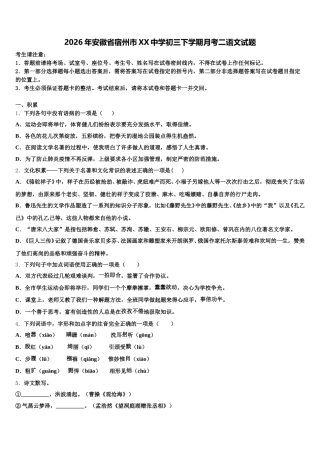 2026年安徽省宿州市XX中学初三下学期月考二语文试题含解析