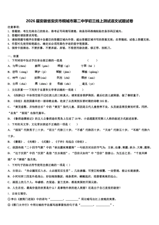 2026届安徽省安庆市桐城市第二中学初三线上测试语文试题试卷含解析