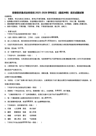 安徽安庆重点达标名校2025-2026学年初三（最后冲刺）语文试题试卷含解析