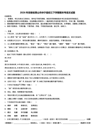2026年安徽省黄山市休宁县初三下学期期末考语文试题含解析