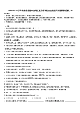 2025-2026学年安徽省合肥市滨湖区重点中学初三全真语文试题模拟试卷(16)含解析