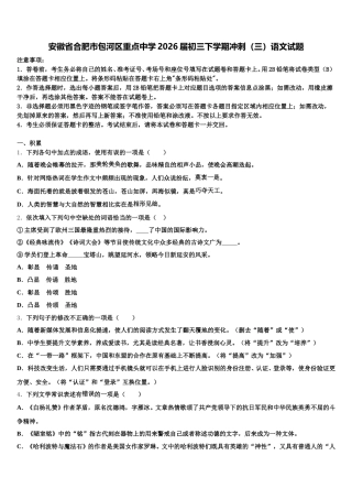 安徽省合肥市包河区重点中学2026届初三下学期冲刺（三）语文试题含解析