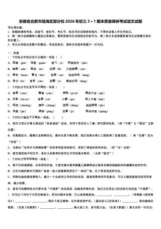 安徽省合肥市瑶海区部分校2026年初三3＋1期末质量调研考试语文试题含解析