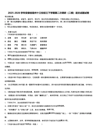 2025-2026学年安徽省宿州十三校初三下学期第二次调研（二模）语文试题试卷含解析