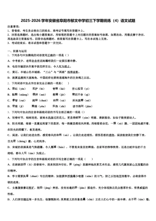 2025-2026学年安徽省阜阳市郁文中学初三下学期统练（4）语文试题含解析