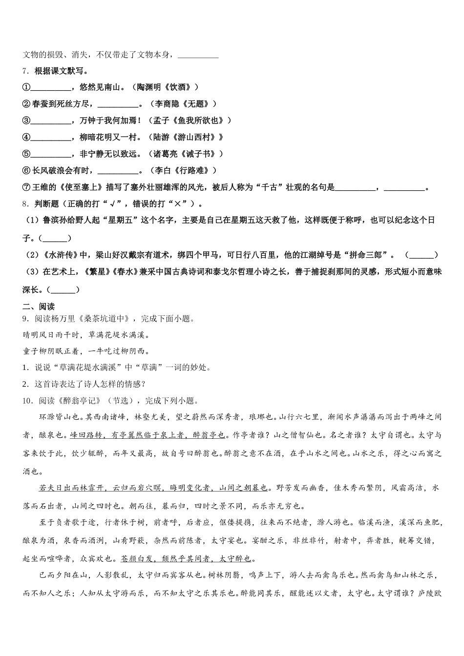 2025-2026学年江西省宁都县重点中学初三年级总复习质量检测试题（二）语文试题含解析_第3页