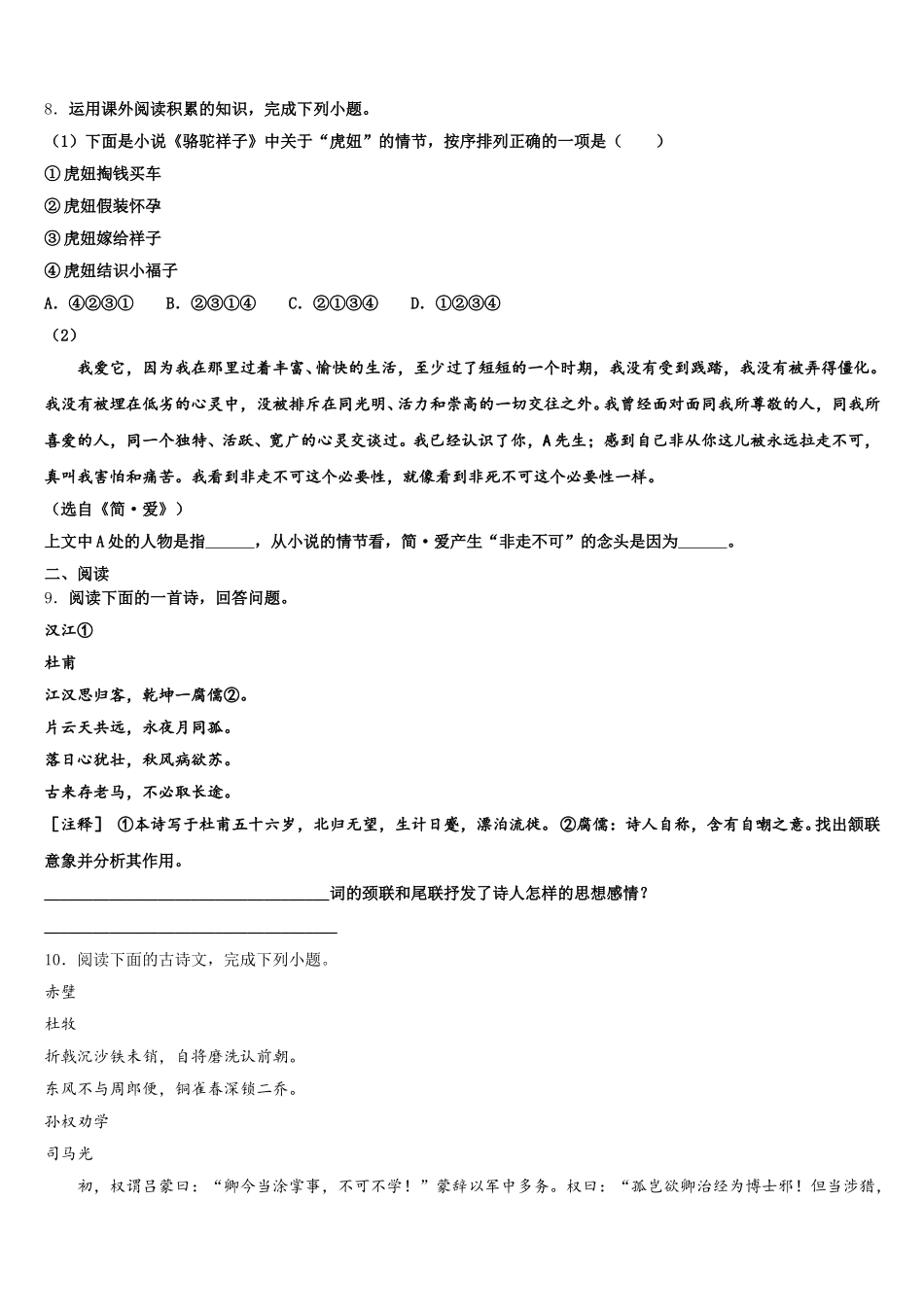 2025-2026学年南昌市南大附中中考语文试题查漏补缺题（Word版）含解析_第3页