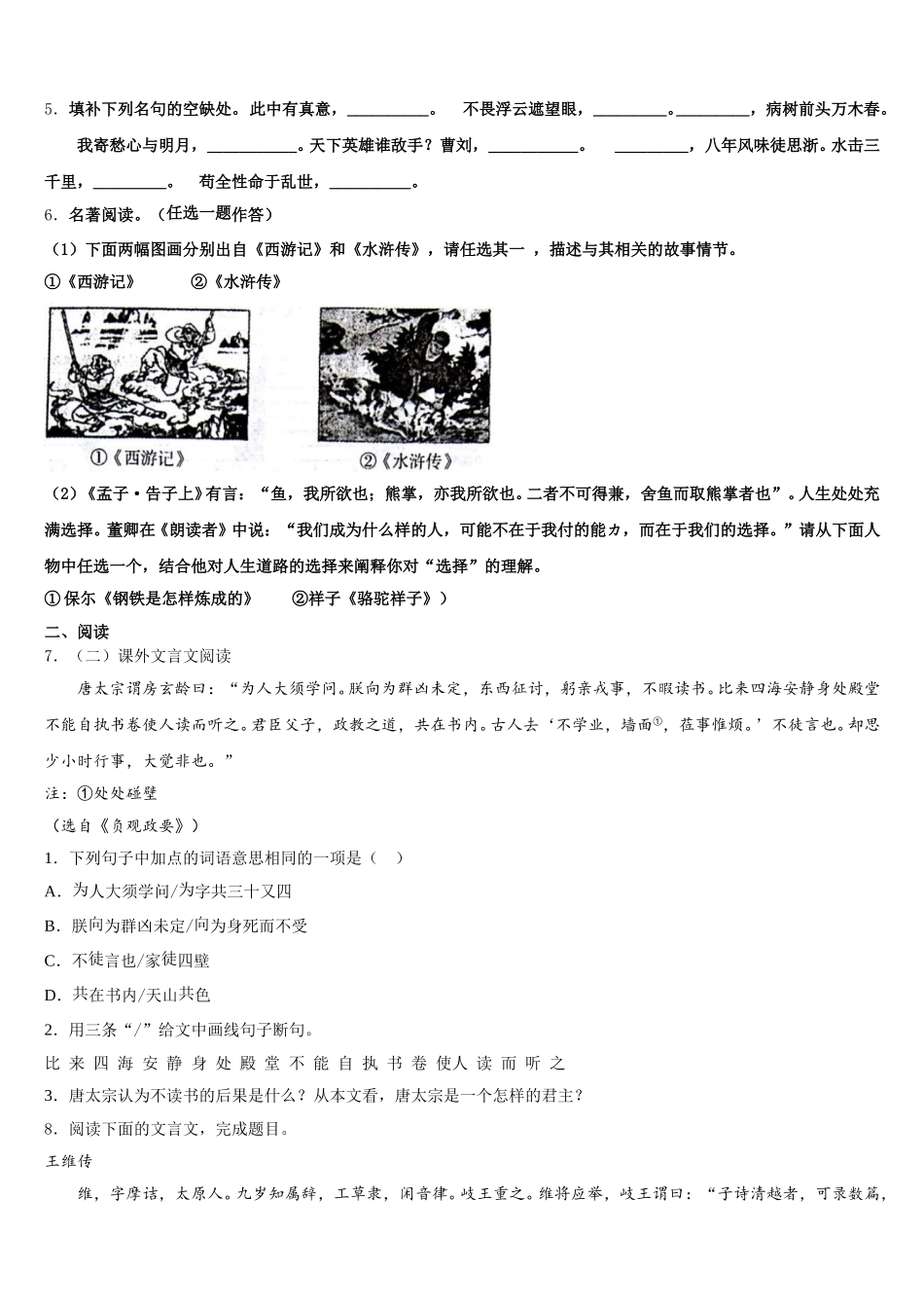 2025-2026学年辽宁省葫芦岛市连山区重点中学初三质量测试（二模）语文试题含解析_第2页