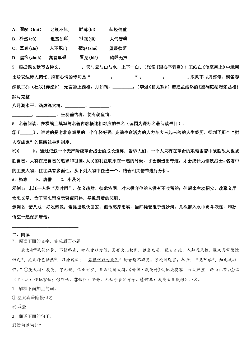 辽宁省大连市甘井子区达标名校2026年初三二模考试（针对性训练）语文试题试卷含解析_第2页