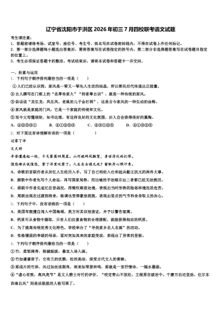 辽宁省沈阳市于洪区2026年初三7月四校联考语文试题含解析