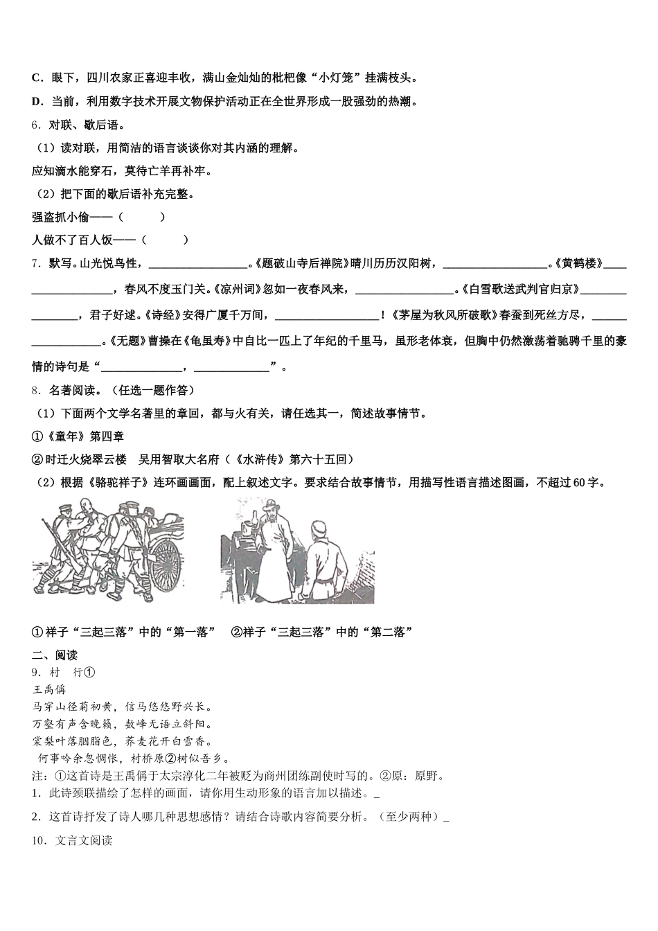 辽宁省大连市高新园区2026年初三下学期押题卷第四套语文试题含解析_第2页
