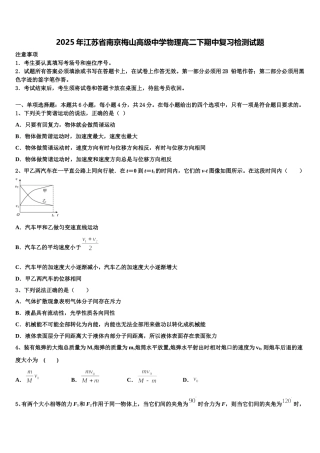 2025年江苏省南京梅山高级中学物理高二下期中复习检测试题含解析