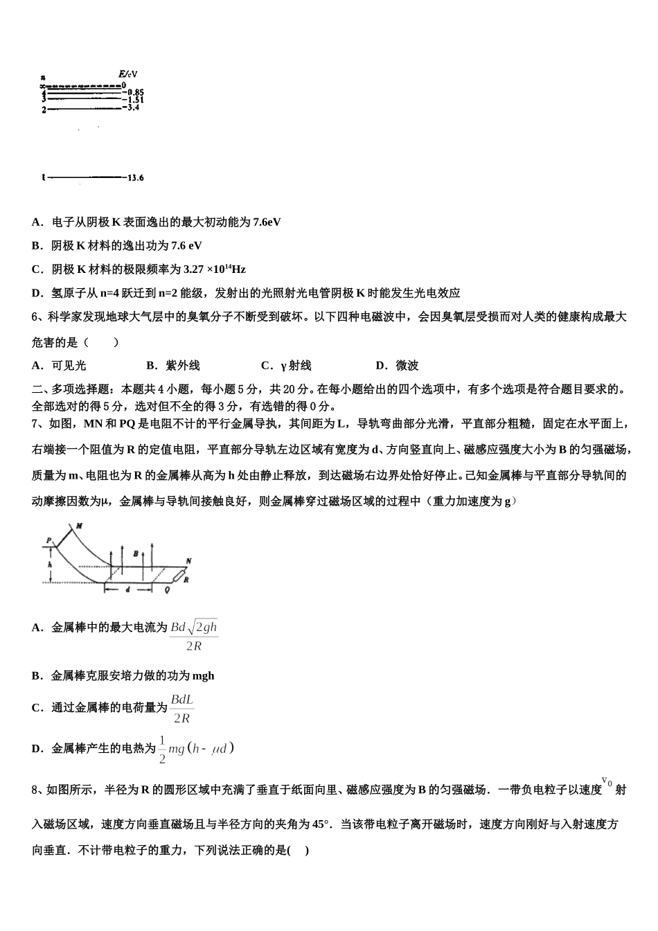 江苏南京市2025年物理高二第二学期期中考试试题含解析_第2页