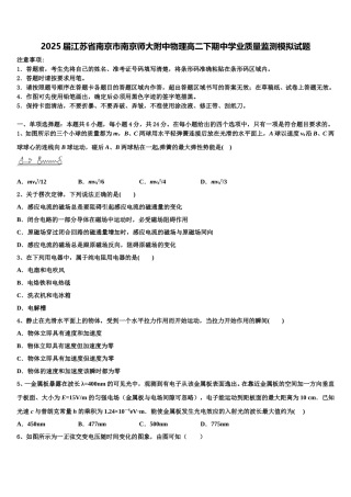 2025届江苏省南京市南京师大附中物理高二下期中学业质量监测模拟试题含解析