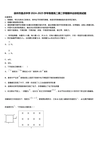 徐州市重点中学2024-2025学年物理高二第二学期期中达标检测试题含解析