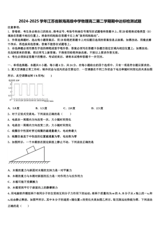 2024-2025学年江苏省新海高级中学物理高二第二学期期中达标检测试题含解析