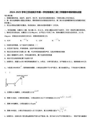 2024-2025学年江苏省新沂市第一学校物理高二第二学期期中调研模拟试题含解析