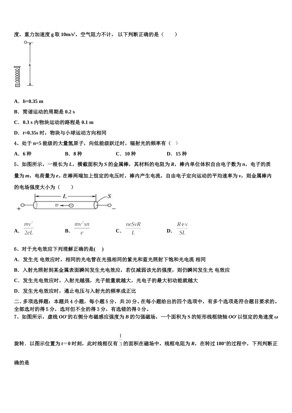 2025年江苏省梅村高级中学物理高二下期中综合测试模拟试题含解析_第2页