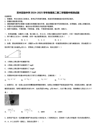 苏州实验中学2024-2025学年物理高二第二学期期中预测试题含解析