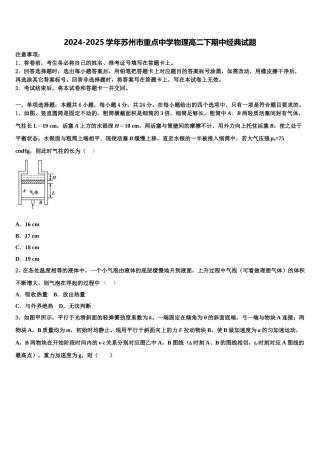 2024-2025学年苏州市重点中学物理高二下期中经典试题含解析