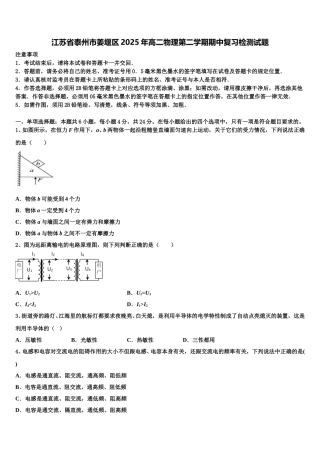 江苏省泰州市姜堰区2025年高二物理第二学期期中复习检测试题含解析