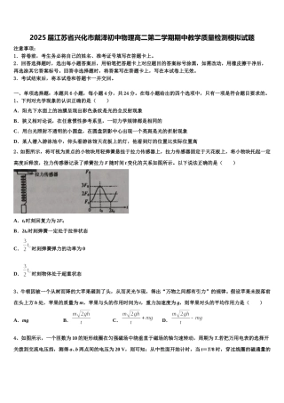 2025届江苏省兴化市戴泽初中物理高二第二学期期中教学质量检测模拟试题含解析