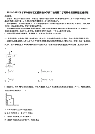2024-2025学年苏州高新区实验初级中学高二物理第二学期期中质量跟踪监视试题含解析