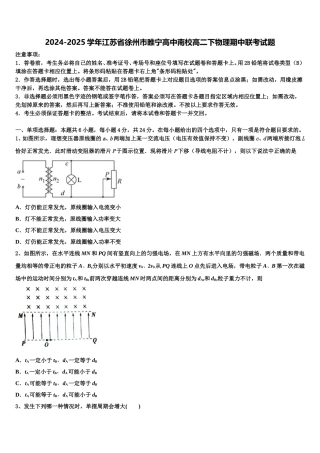 2024-2025学年江苏省徐州市睢宁高中南校高二下物理期中联考试题含解析