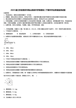 2025届江苏省南京市梅山高级中学物理高二下期中学业质量监测试题含解析