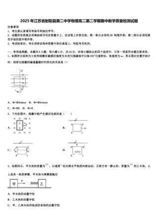 2025年江苏省射阳县第二中学物理高二第二学期期中教学质量检测试题含解析