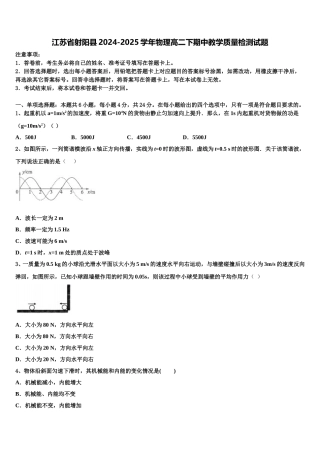 江苏省射阳县2024-2025学年物理高二下期中教学质量检测试题含解析