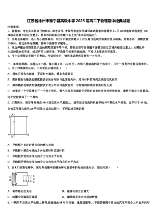 江苏省徐州市睢宁县高级中学2025届高二下物理期中经典试题含解析